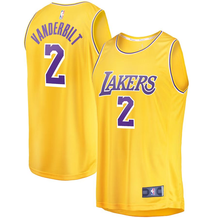 Men Los Angeles Lakers #2 Jarred Vanderbilt Fanatics Branded Gold Fast Break Player NBA Jersey->los angeles lakers->NBA Jersey
